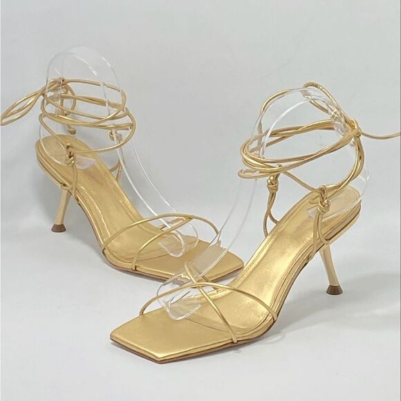 Cult Gaia Sanam Metallic Leather Lace-Up Sandals size 37.5 - Picture 3 of 13